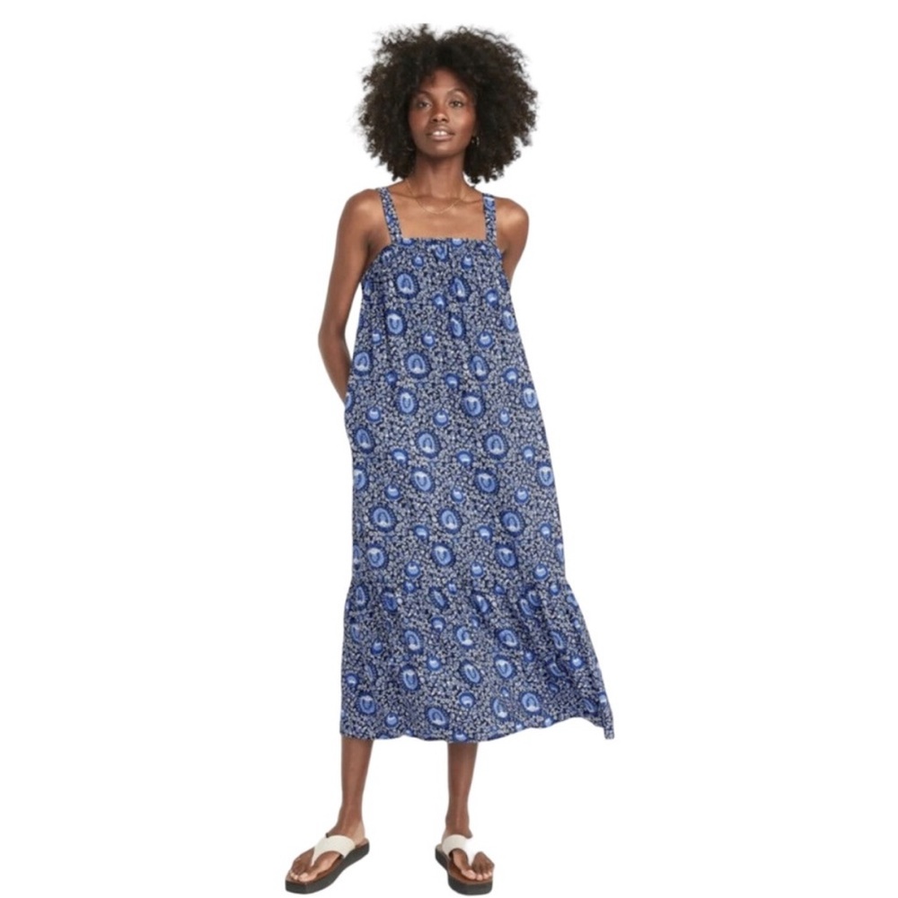 Old Navy Blue and White Floral Tie-Back Midi Sundress